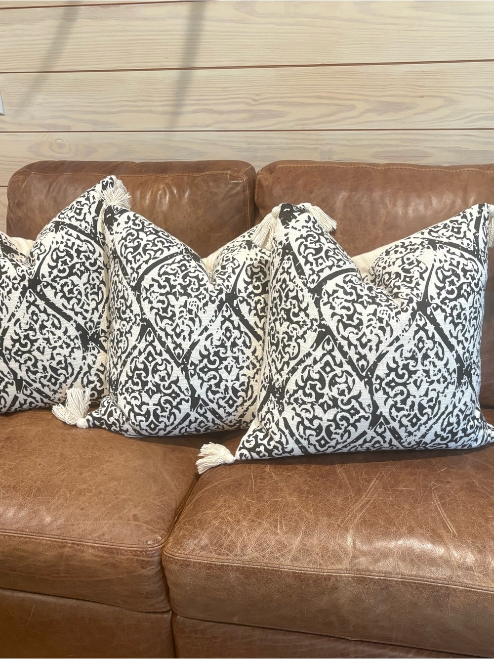 Cream and Black Tassel Decorative Pillow Set